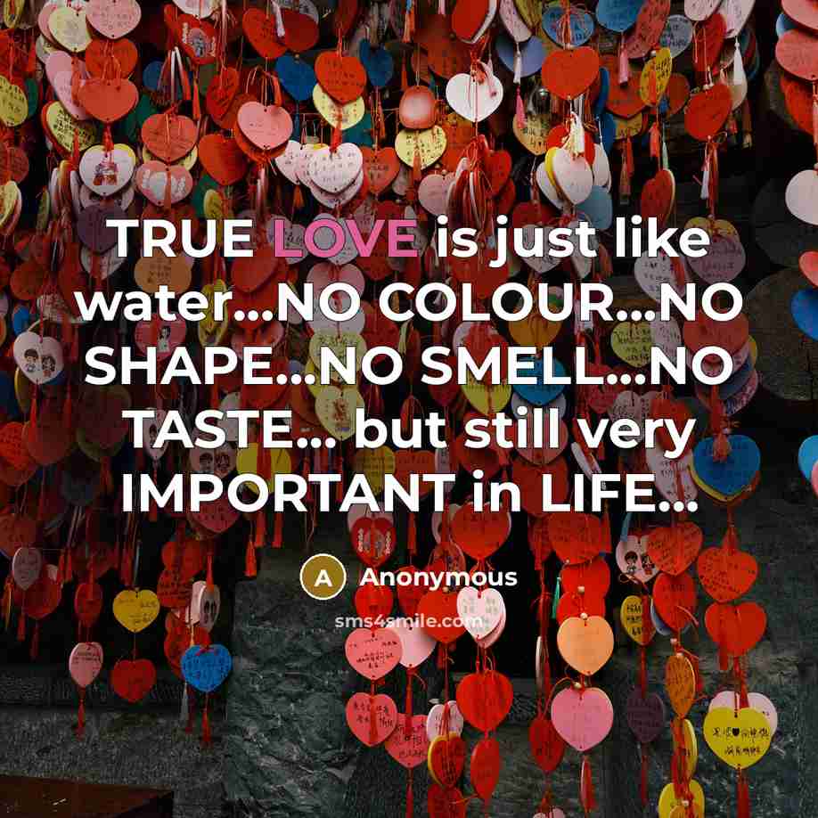 “TRUE LOVE is just like water...NO COLOUR...NO SHAPE...NO SMELL...NO TASTE...…” quote by Anonymous