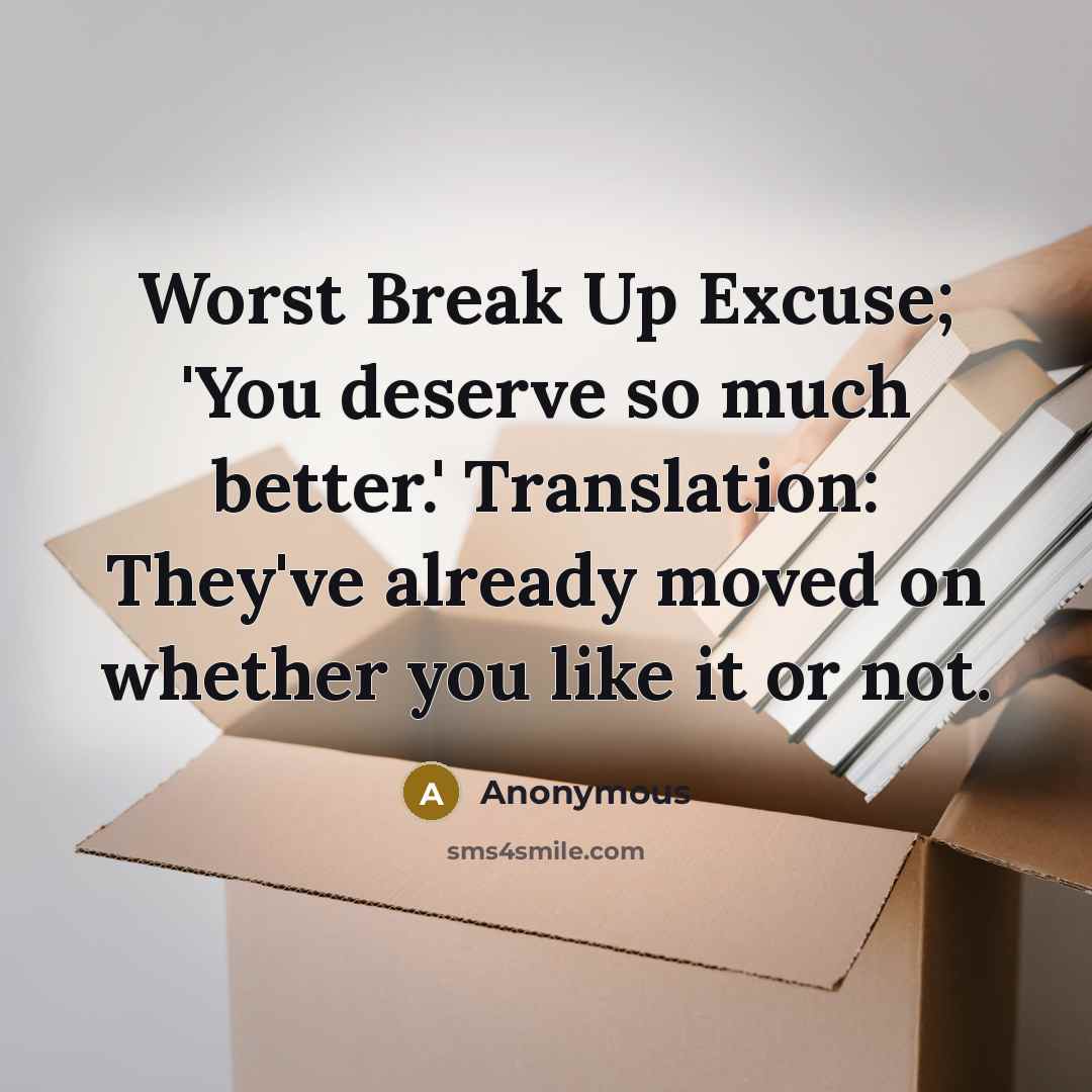 “Worst Break Up Excuse; 'You deserve so much better.' Translation:…” quote by Anonymous