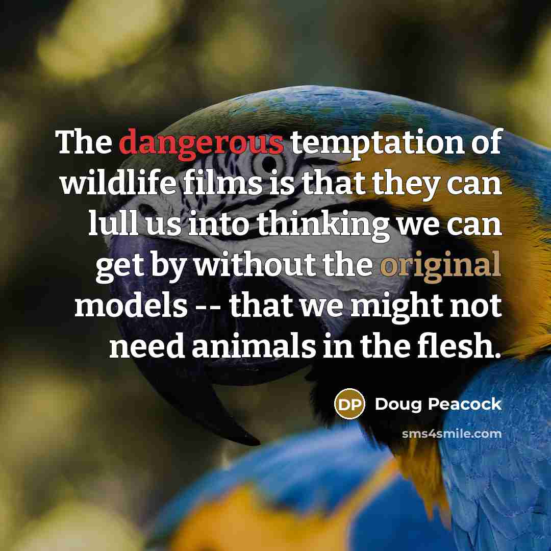 “The dangerous temptation of wildlife films is that they can…” quote by Doug Peacock