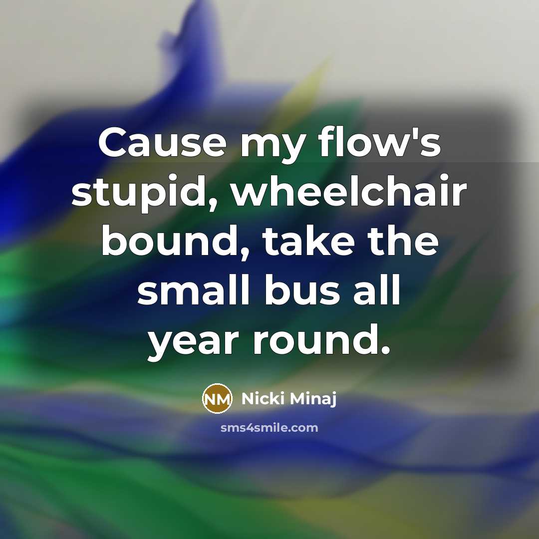 “Cause my flow's stupid, wheelchair bound, take the small bus…” quote by Nicki Minaj