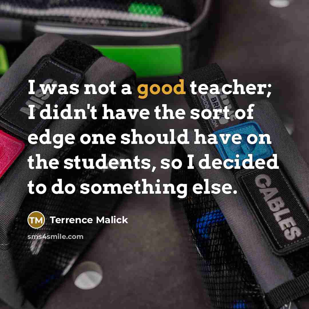 “I was not a good teacher; I didn't have the…” quote by Terrence Malick