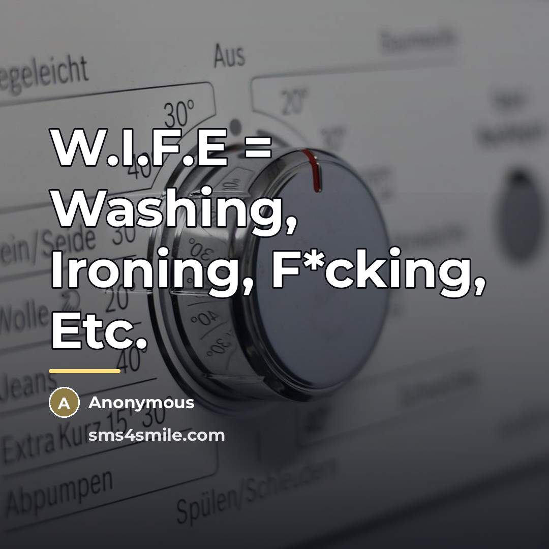 “W.I.F.E = Washing, Ironing, F*cking, Etc.…” quote by Anonymous
