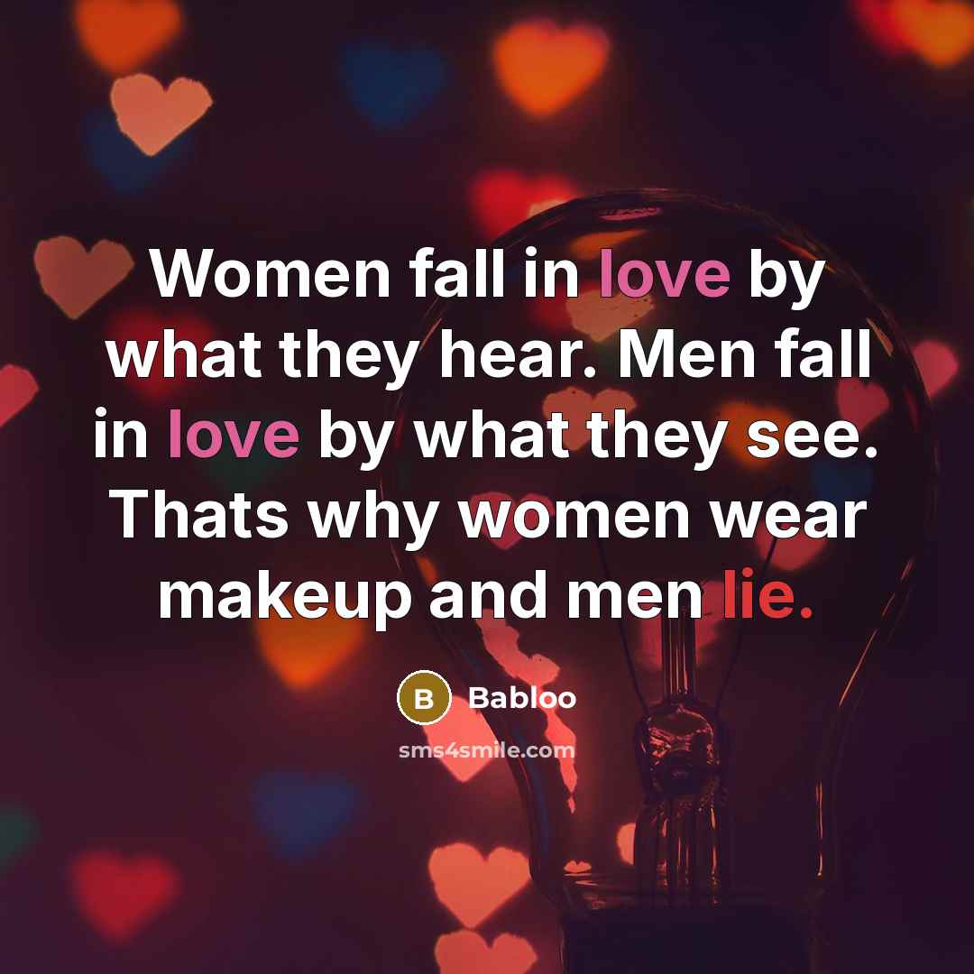 “Women fall in love by what they hear. Men fall…” quote by Babloo