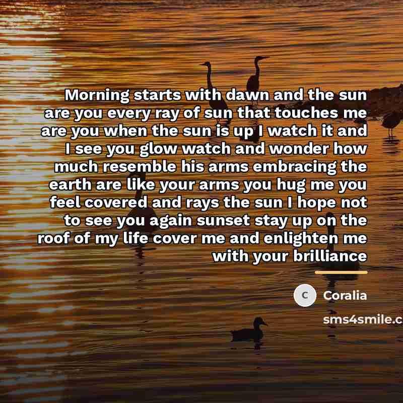 “Morning starts with dawn and the sun are you every…” quote by Coralia