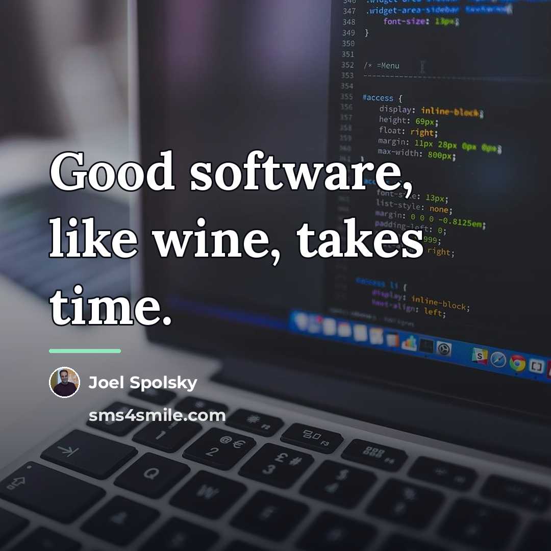 “Good software, like wine, takes time.…” quote by Joel Spolsky