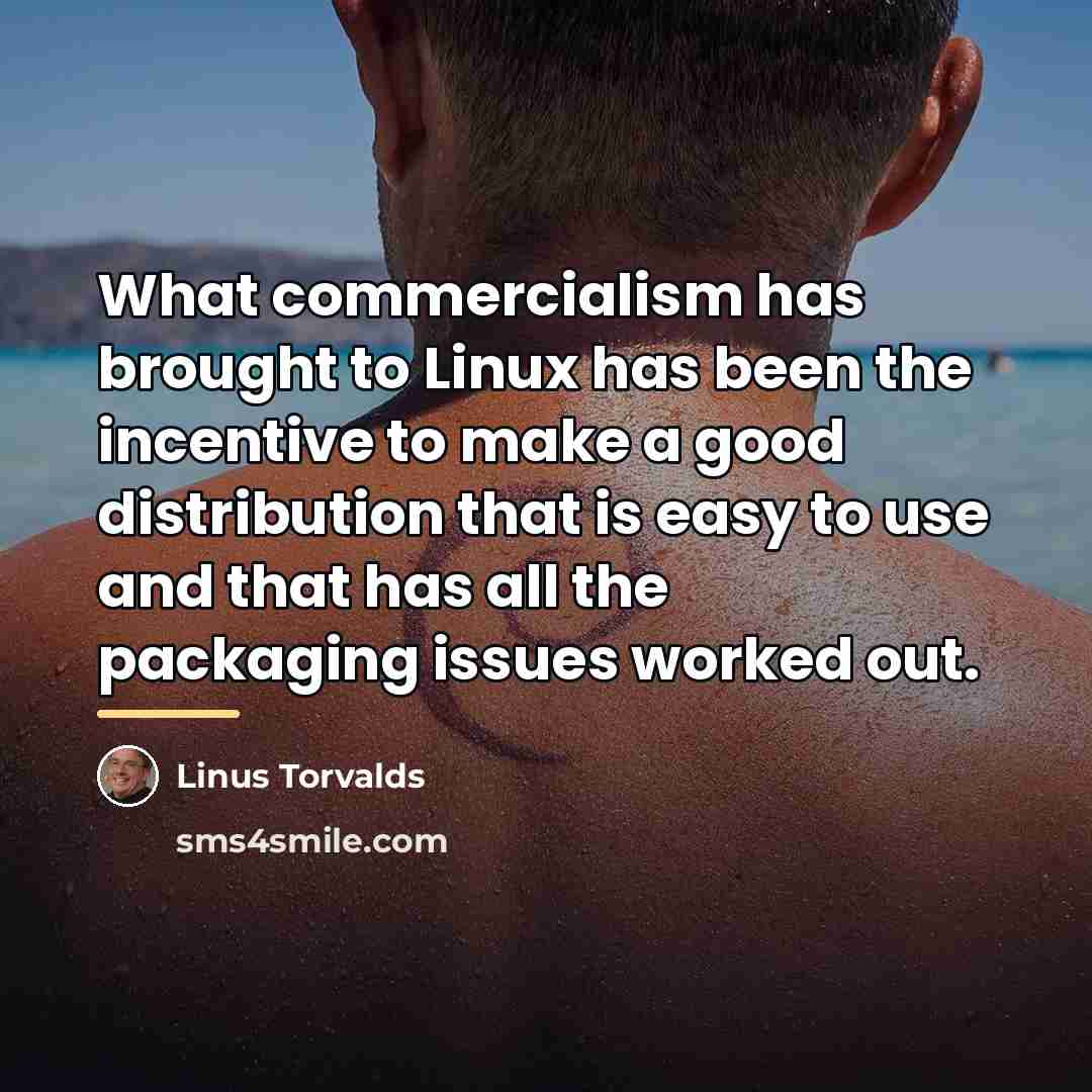 “What commercialism has brought to Linux has been the incentive…” quote by Linus Torvalds