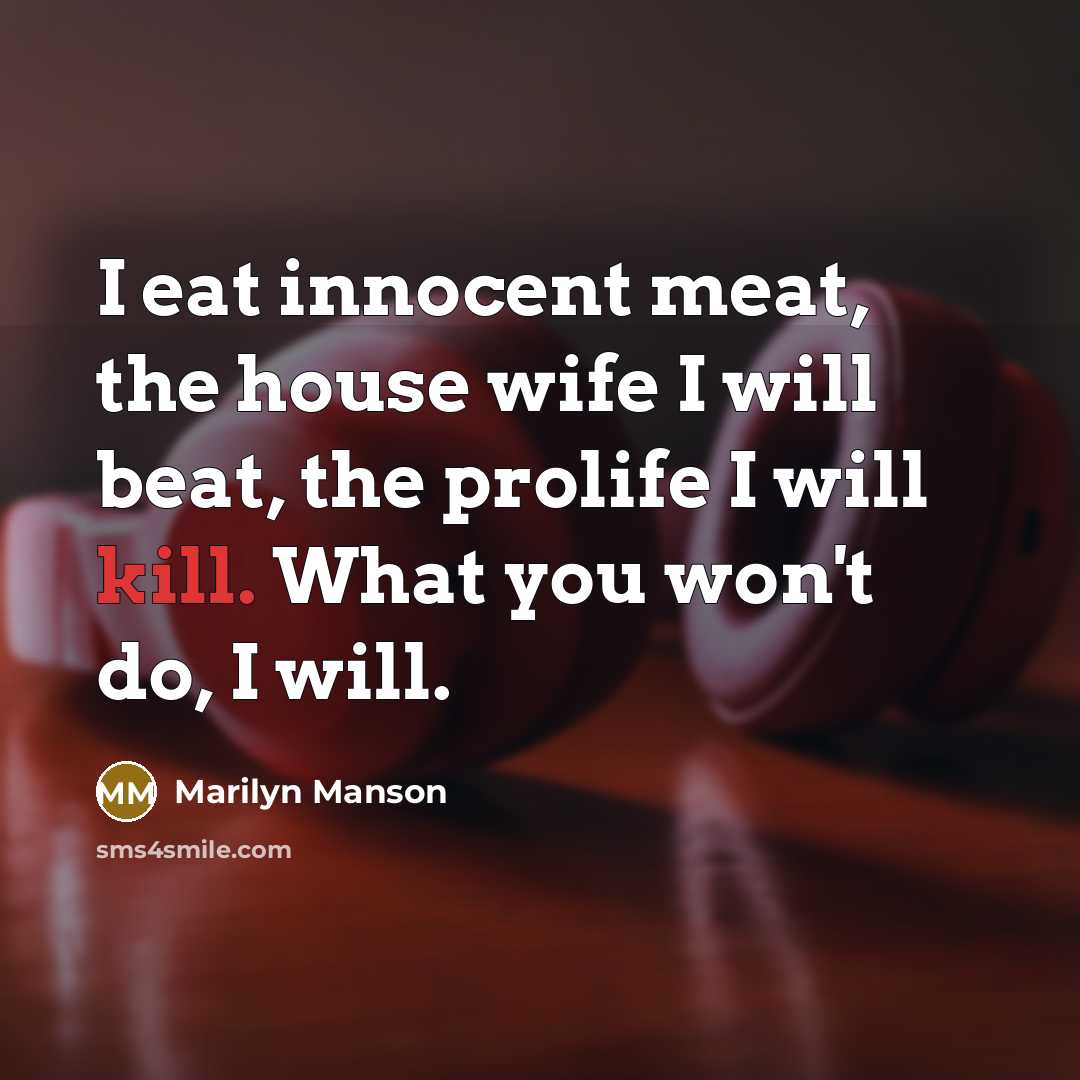 “I eat innocent meat, the house wife I will beat,…” quote by Marilyn Manson