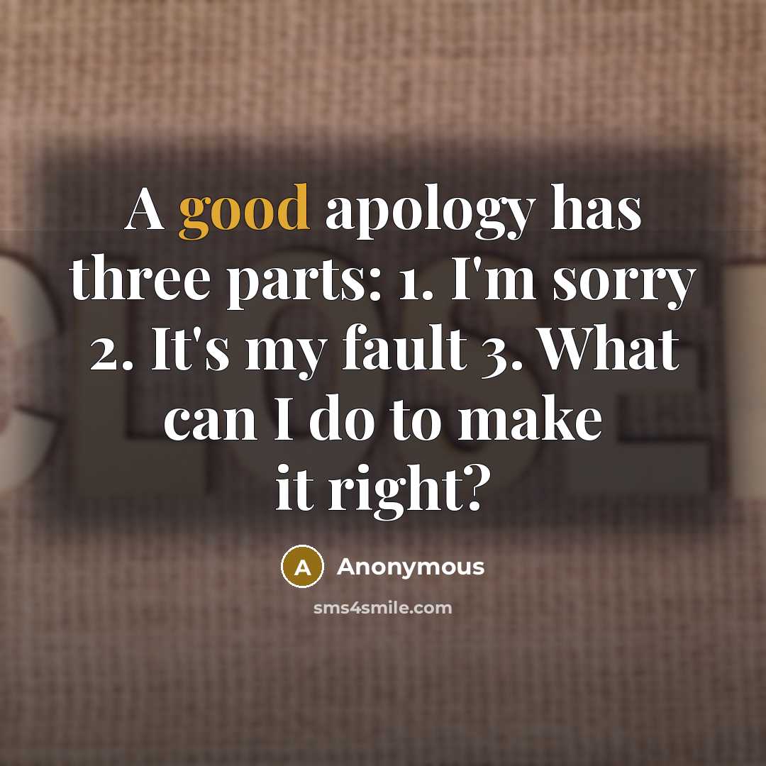 “A good apology has three parts: 1. I'm sorry 2.…” quote by Anonymous
