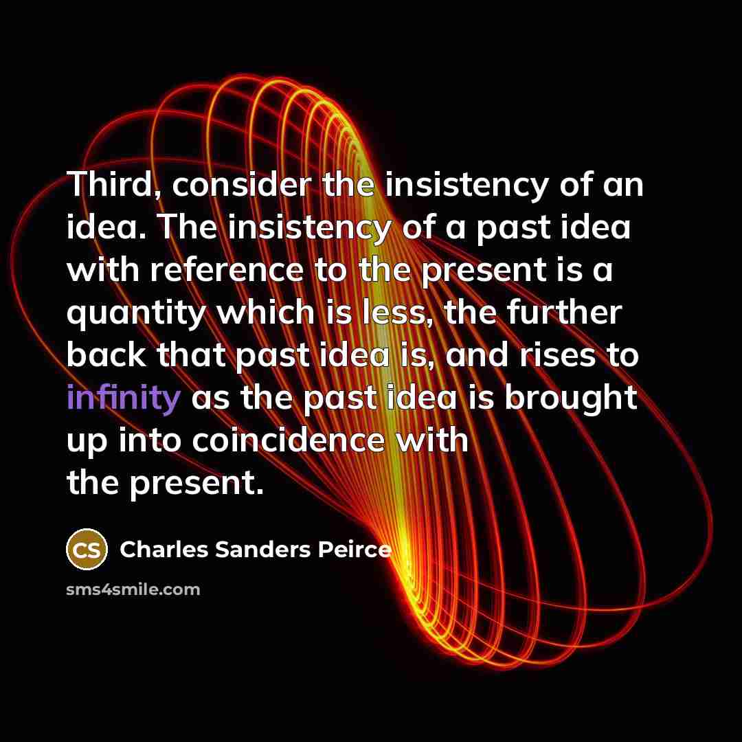 “Third, consider the insistency of an idea. The insistency of…” quote by Charles Sanders Peirce