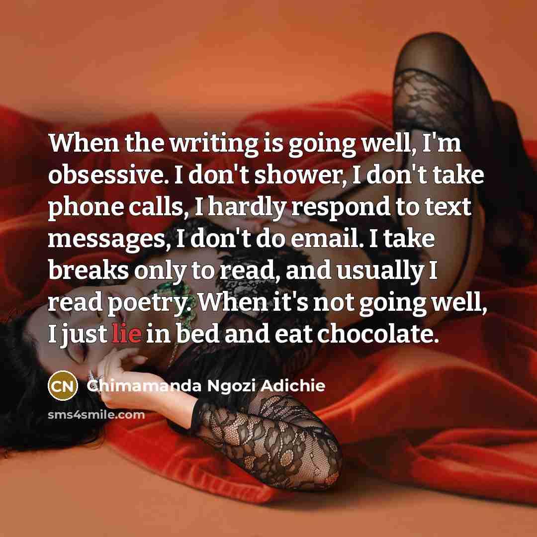 “When the writing is going well, I'm obsessive. I don't…” quote by Chimamanda Ngozi Adichie