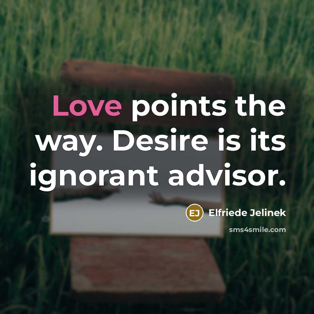 “Love points the way. Desire is its ignorant advisor.…” quote by Elfriede Jelinek