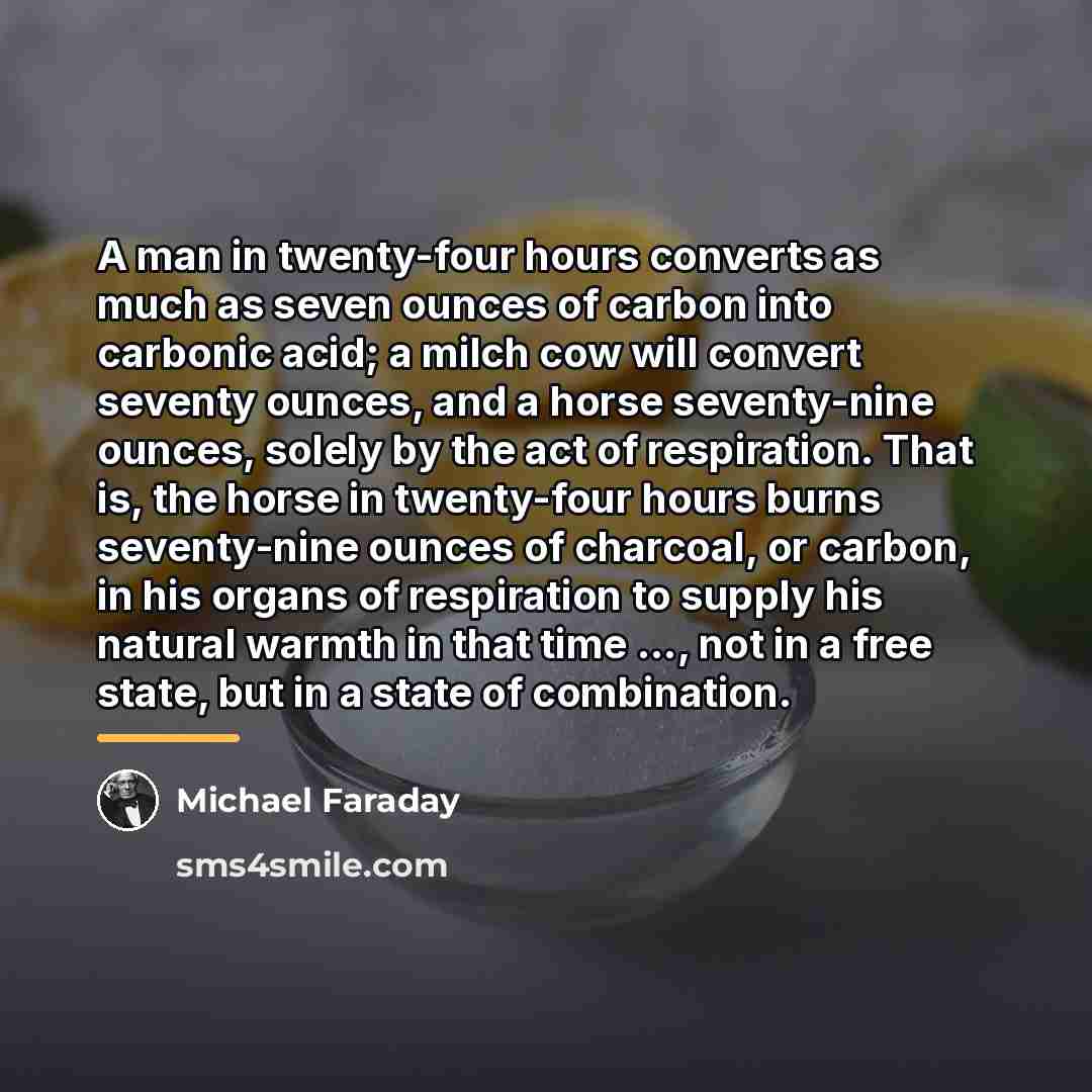 “A man in twenty-four hours converts as much as seven…” quote by Michael Faraday