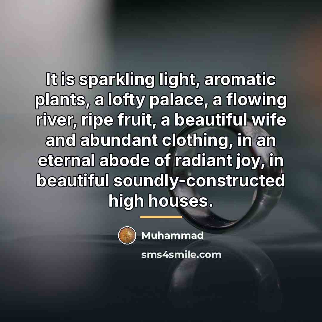 “It is sparkling light, aromatic plants, a lofty palace, a…” quote by Muhammad