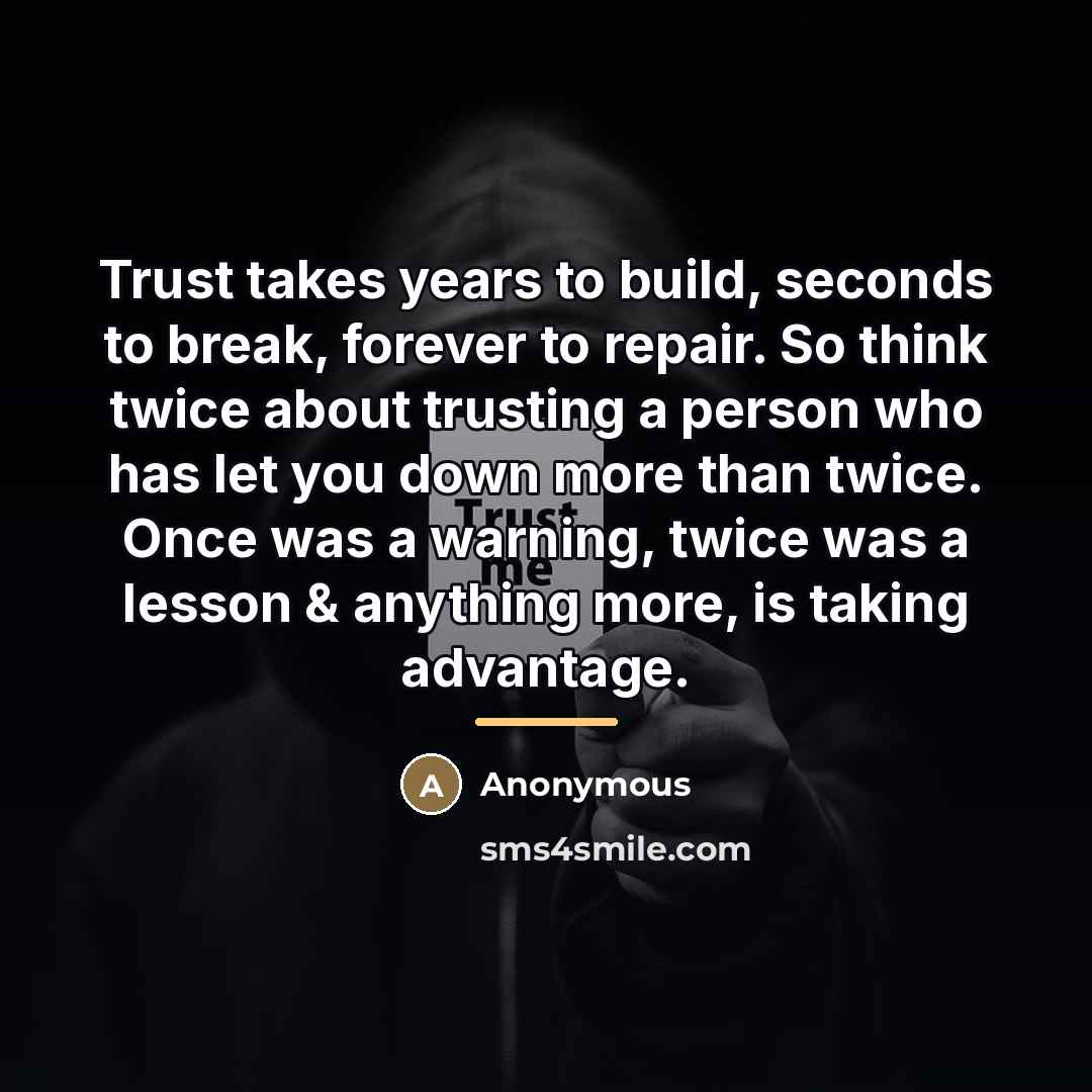 “Trust takes years to build, seconds to break, forever to…” quote by Anonymous
