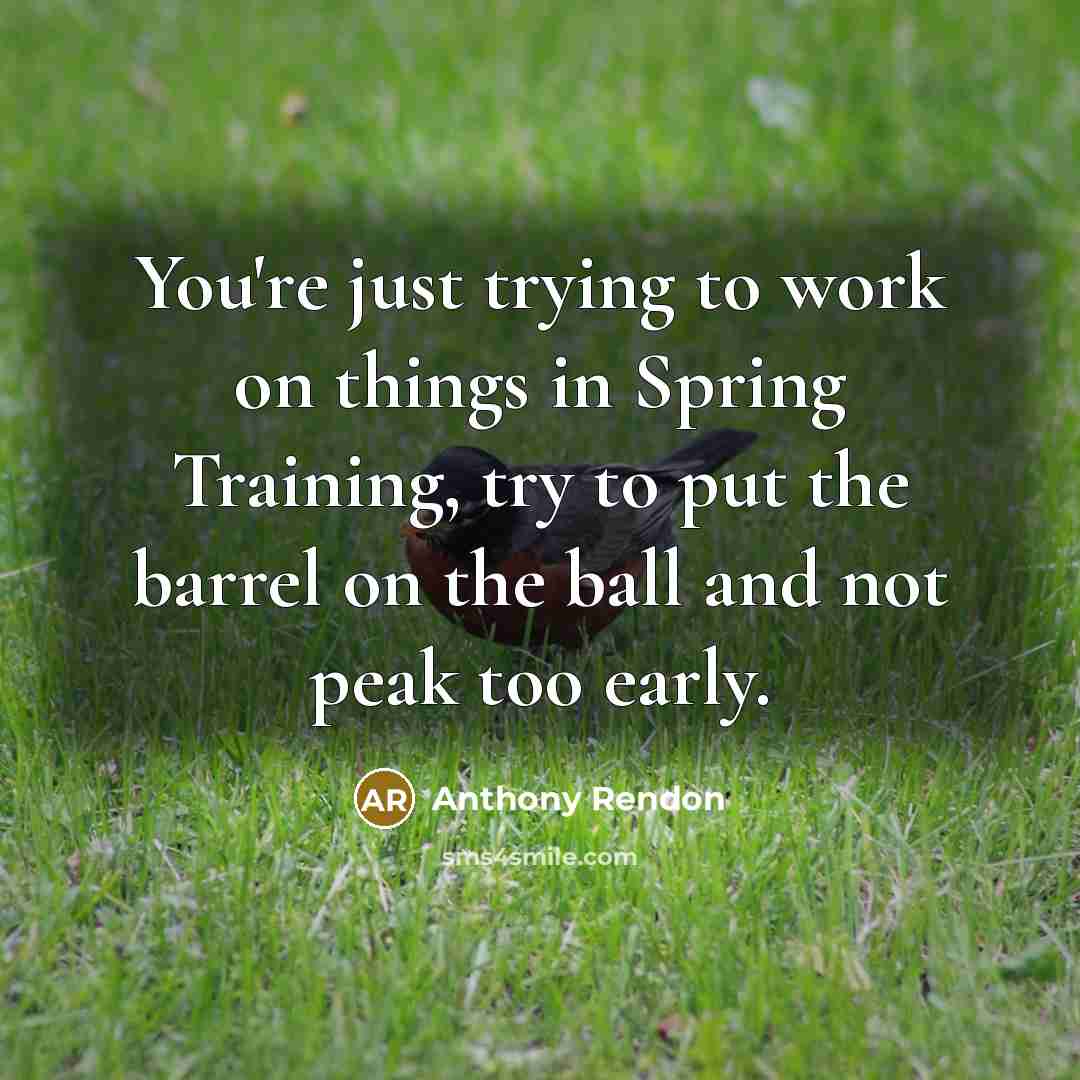 “You're just trying to work on things in Spring Training, try to put the barrel on the ball and not peak too early.” quote by Anthony Rendon