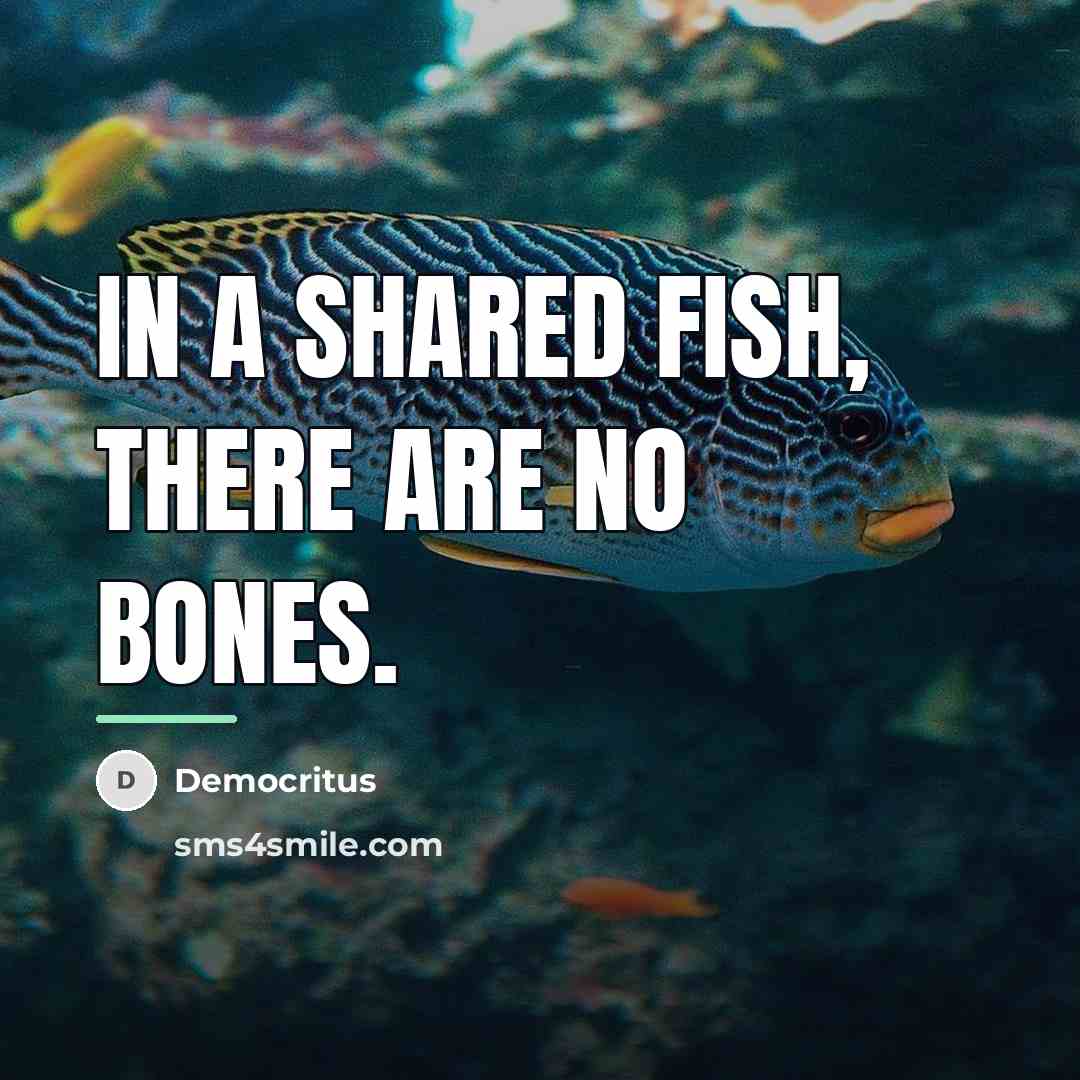 “In a shared fish, there are no bones.…” quote by Democritus