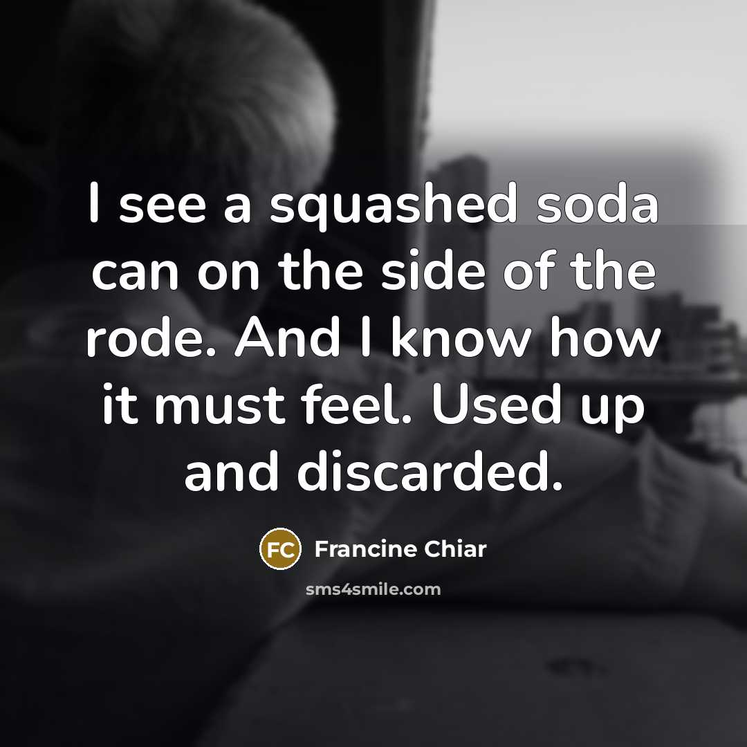 “I see a squashed soda can on the side of…” quote by Francine Chiar