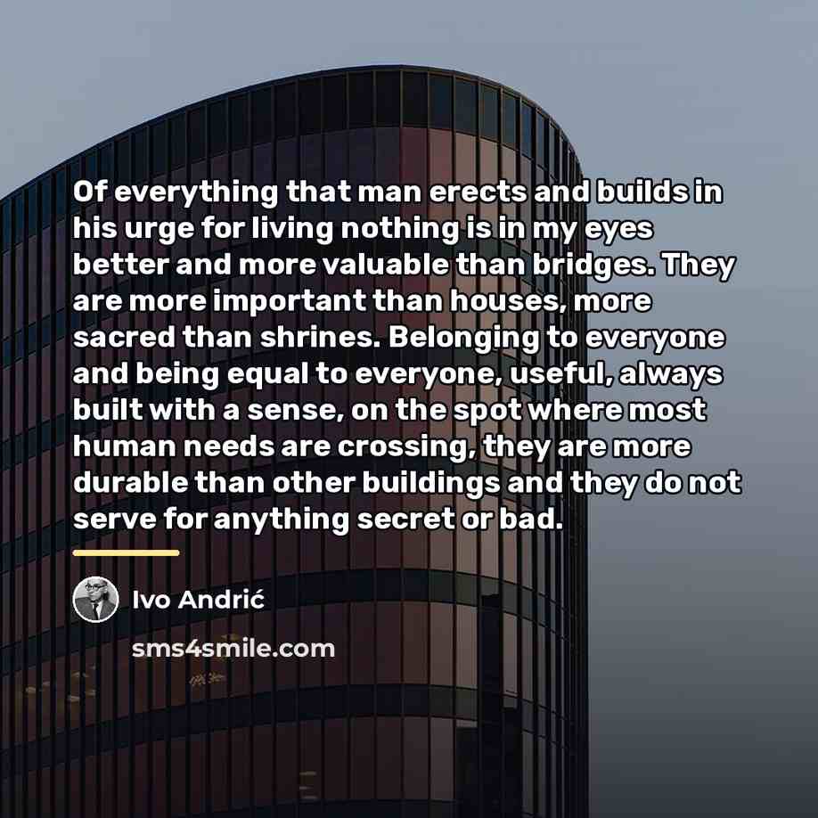 “Of everything that man erects and builds in his urge…” quote by Ivo Andric