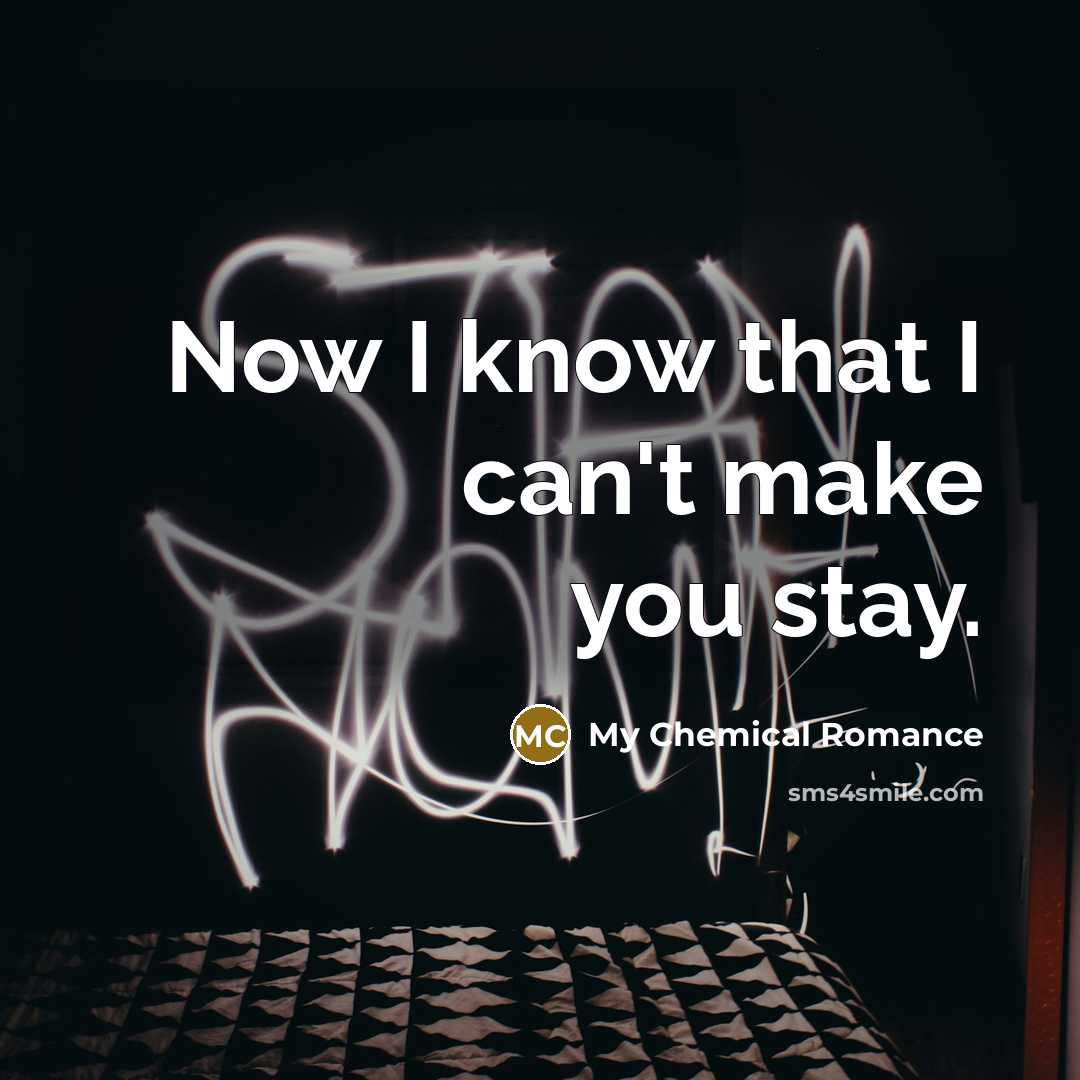 “Now I know that I can't make you stay.” quote by My Chemical Romance