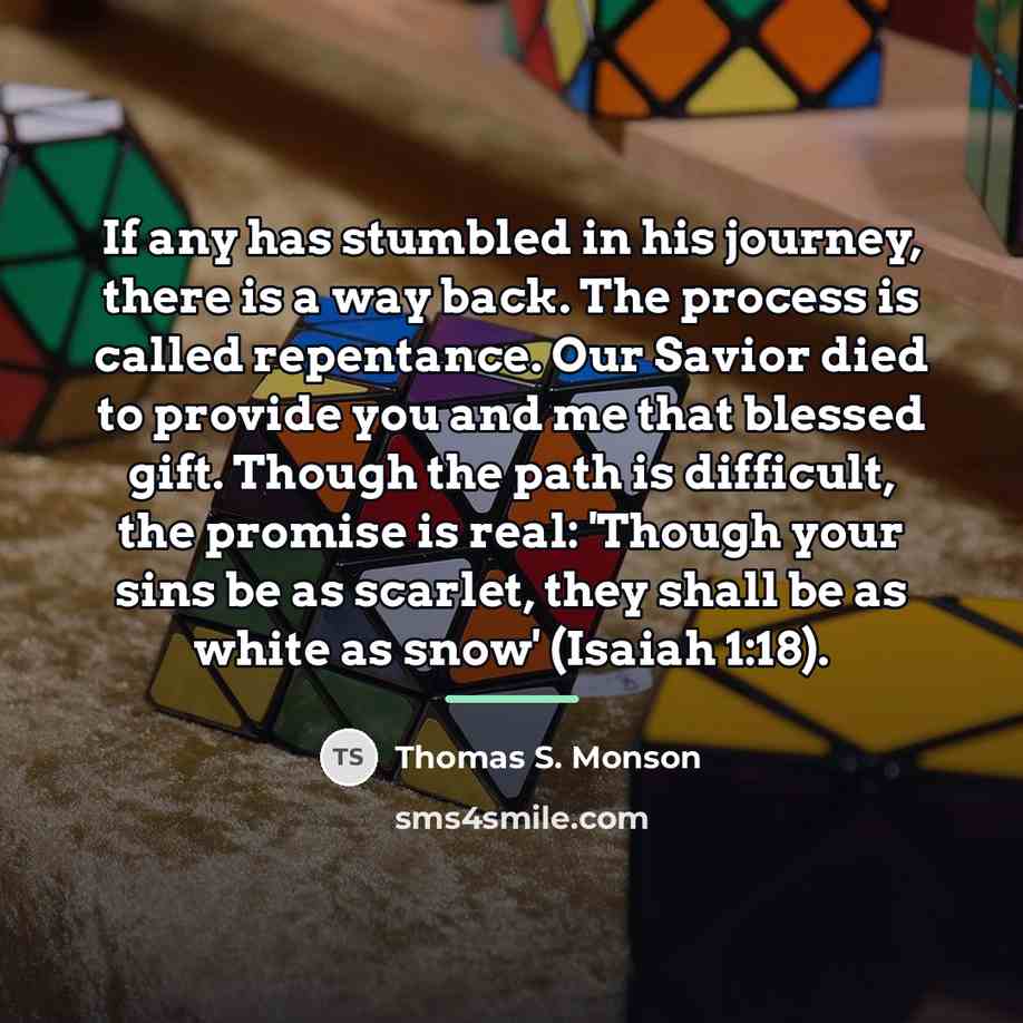 “If any has stumbled in his journey, there is a…” quote by Thomas S. Monson