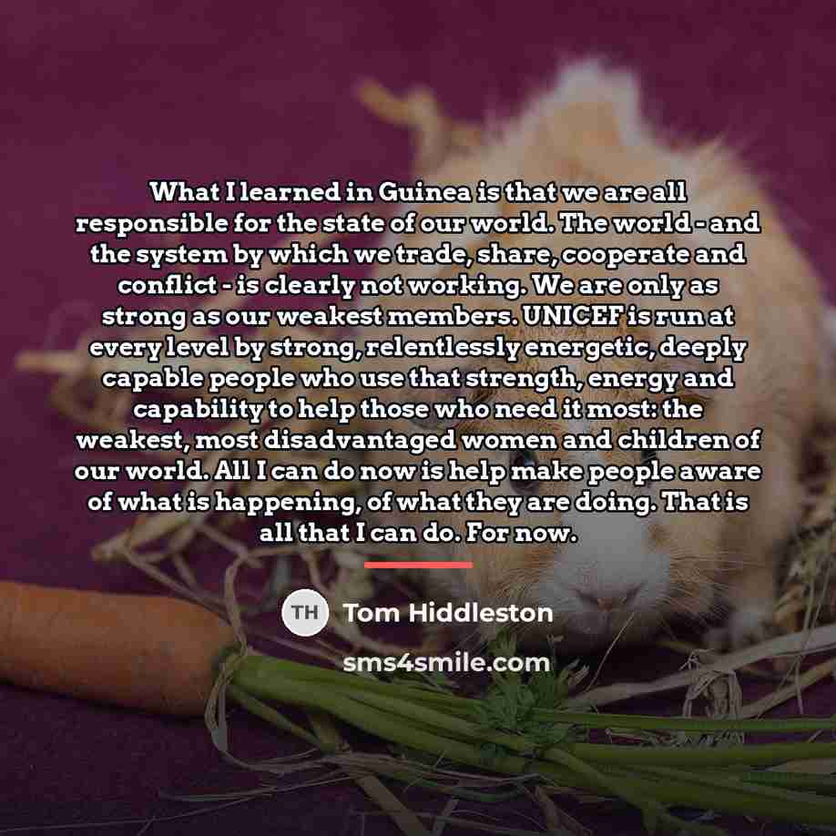 “What I learned in Guinea is that we are all…” quote by Tom Hiddleston