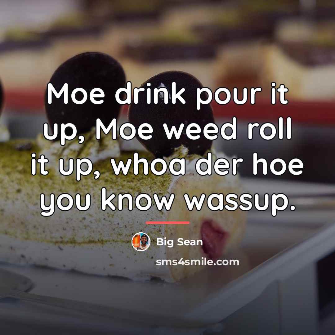 “Moe drink pour it up, Moe weed roll it up,…” quote by Big Sean