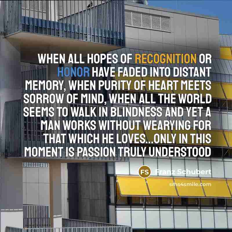 “When all hopes of recognition or honor have faded into…” quote by Franz Schubert