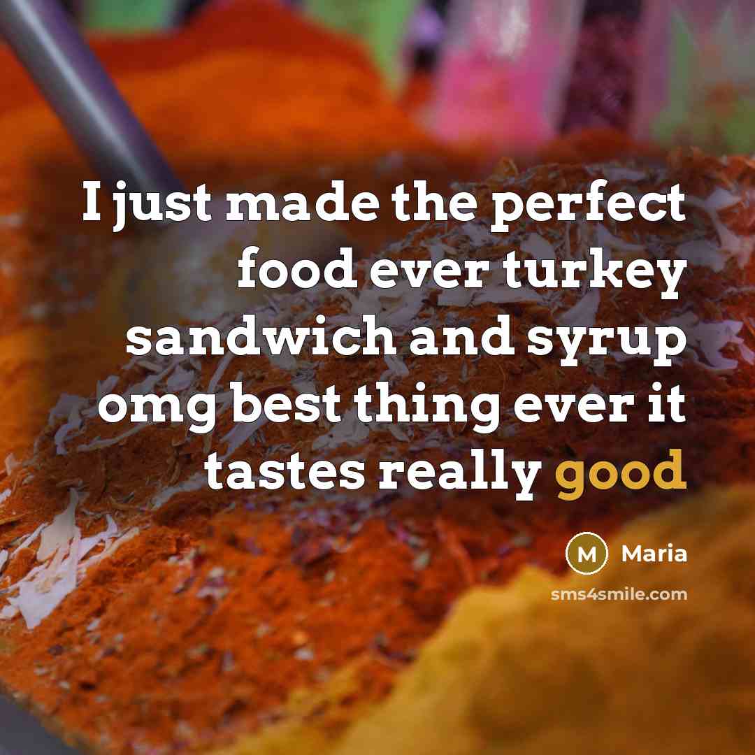 “I just made the perfect food ever turkey sandwich and…” quote by Maria