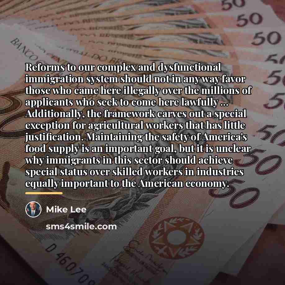 “Reforms to our complex and dysfunctional immigration system should not…” quote by Mike Lee