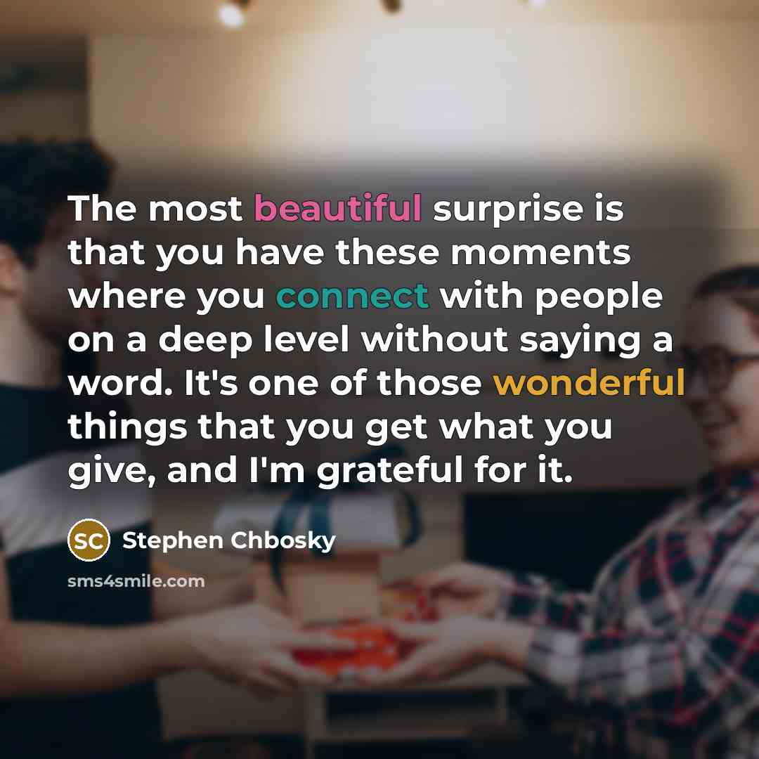 “The most beautiful surprise is that you have these moments…” quote by Stephen Chbosky