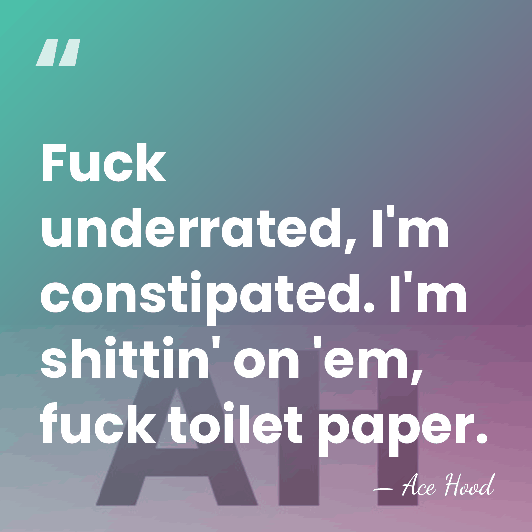 Fuck underrated, I'm constipated. I'm shittin' on 'em, fuck toilet paper. - Ace Hood