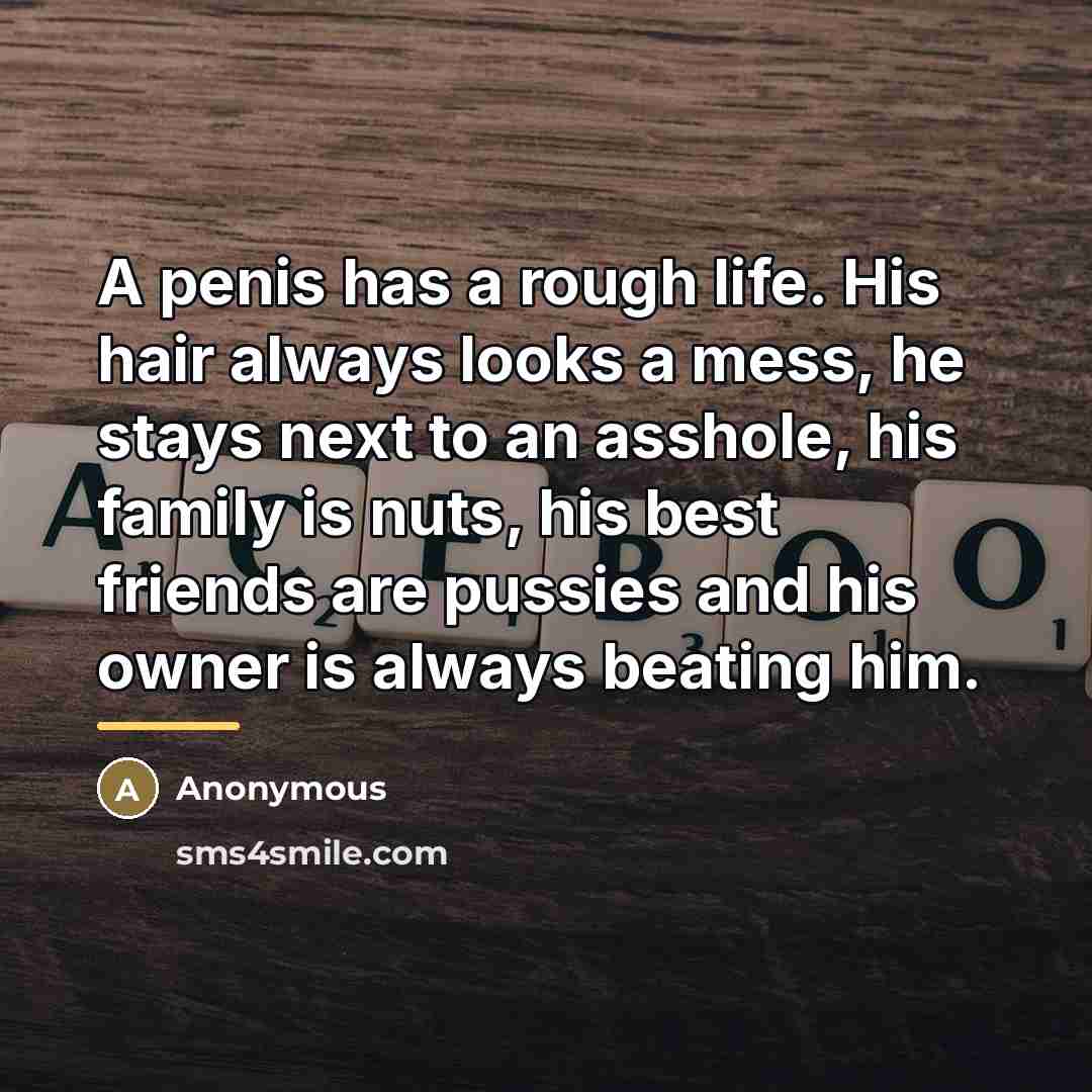 “A penis has a rough life. His hair always looks…” quote by Anonymous