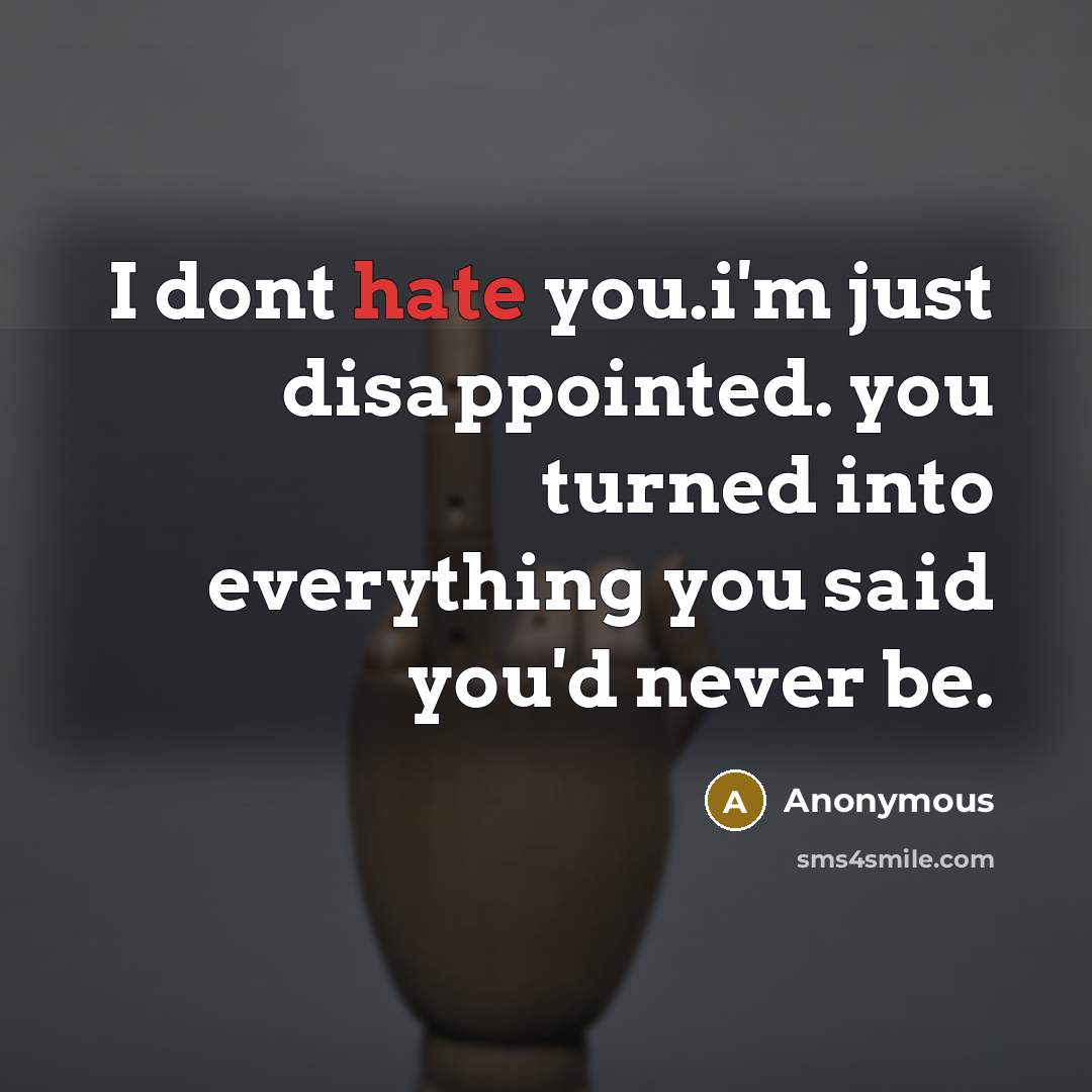 “I dont hate you.i'm just disappointed. you turned into everything you said you'd never be.” quote by Anonymous