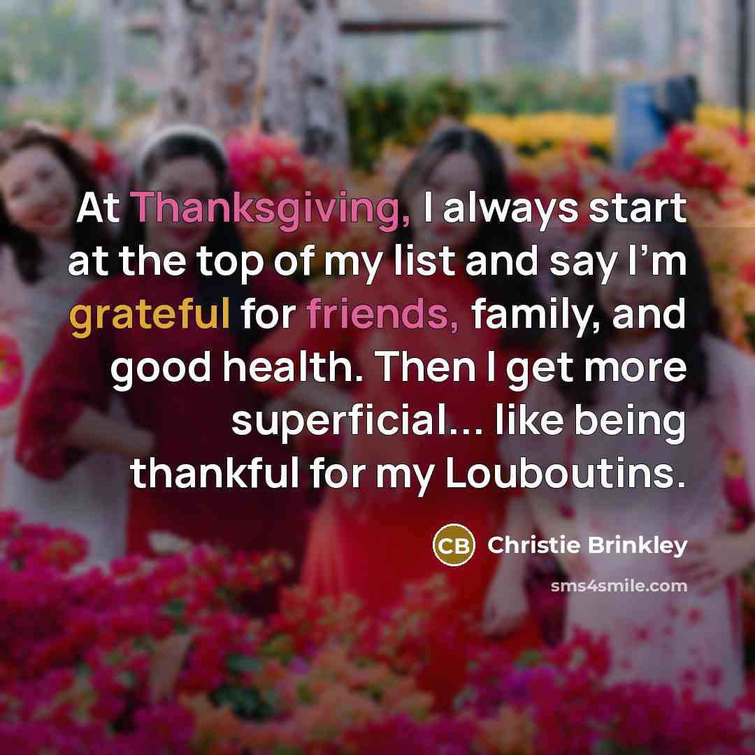 “At Thanksgiving, I always start at the top of my…” quote by Christie Brinkley