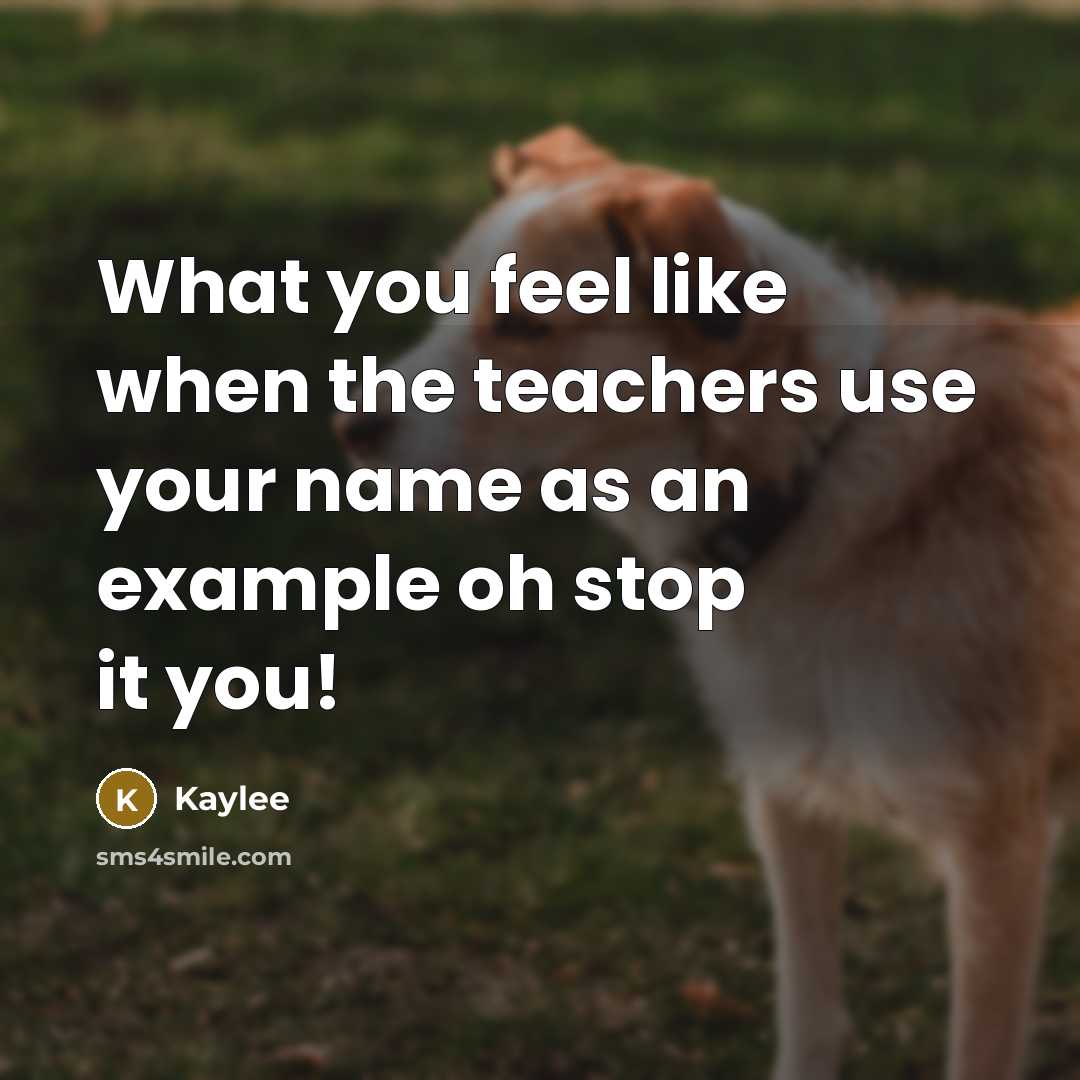 “What you feel like when the teachers use your name as an example oh stop it you!” quote by Kaylee