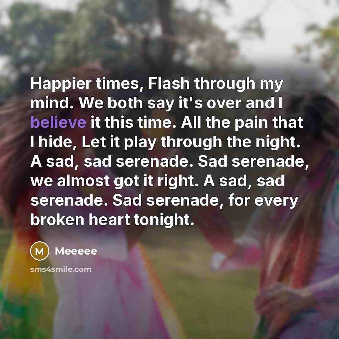 “Happier times, Flash through my mind. We both say it's…” quote by Meeeee
