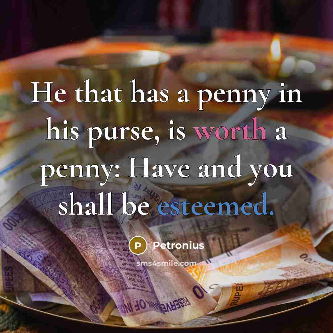 “He that has a penny in his purse, is worth a penny: Have and you shall be esteemed.” quote by Petronius