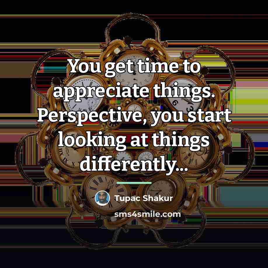 “You get time to appreciate things. Perspective, you start looking…” quote by Tupac Shakur