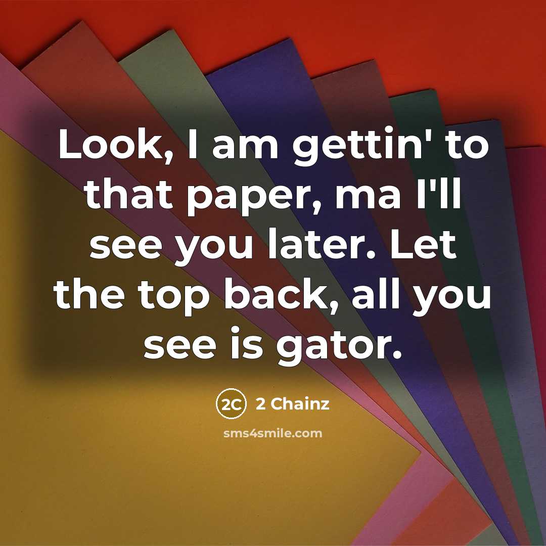 “Look, I am gettin' to that paper, ma I'll see you later. Let the top back, all you see is gator.” quote by 2 Chainz