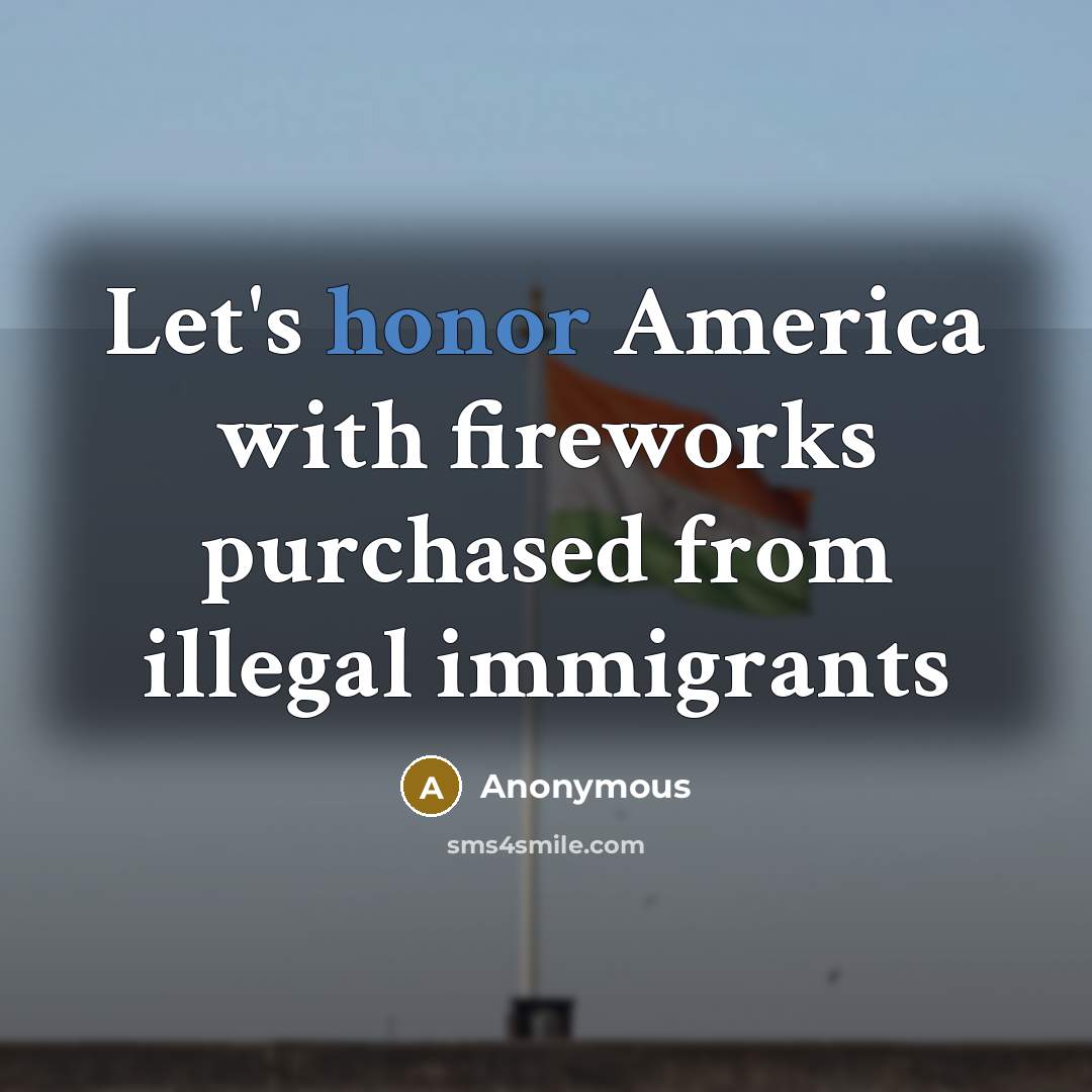 “Let's honor America with fireworks purchased from illegal immigrants” quote by Anonymous