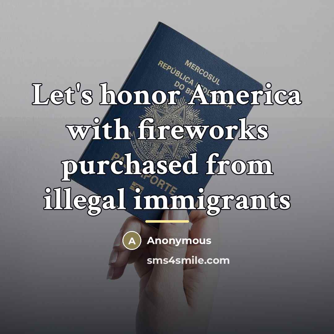 “Let's honor America with fireworks purchased from illegal immigrants…” quote by Anonymous