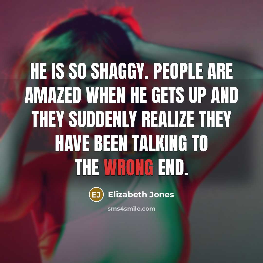 “He is so shaggy. People are amazed when he gets up and they suddenly realize they have been talking to the wrong end.” quote by Elizabeth Jones