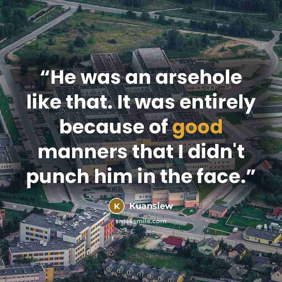 “He was an arsehole like that. It was entirely because of good manners that I didn't punch him in the face.” quote by Kuansiew