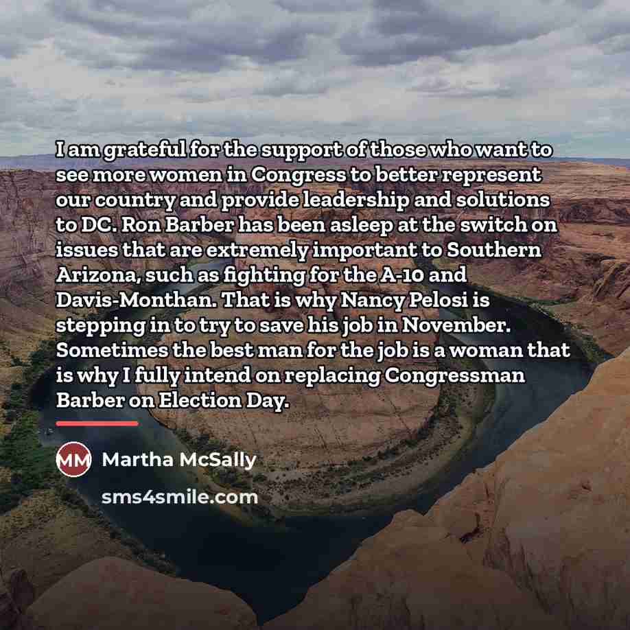 “I am grateful for the support of those who want…” quote by Martha McSally