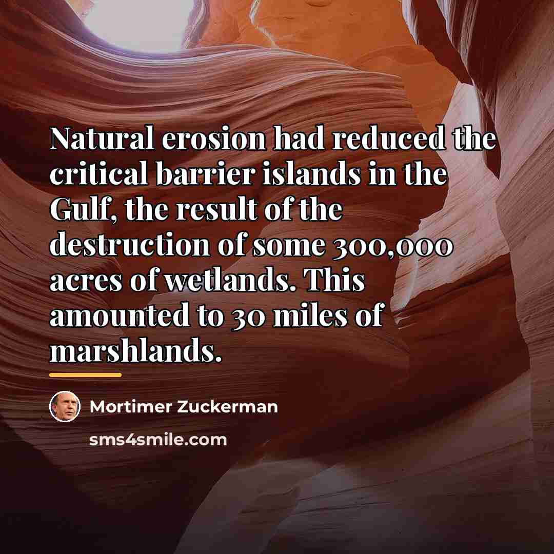 “Natural erosion had reduced the critical barrier islands in the…” quote by Mortimer Zuckerman