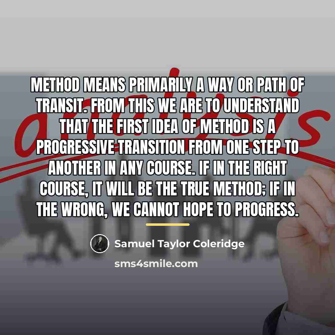 “Method means primarily a way or path of transit. From…” quote by Samuel Taylor Coleridge