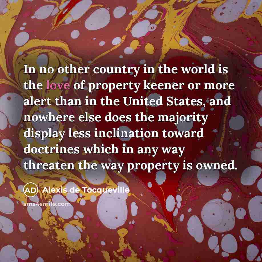 “In no other country in the world is the love…” quote by Alexis de Tocqueville
