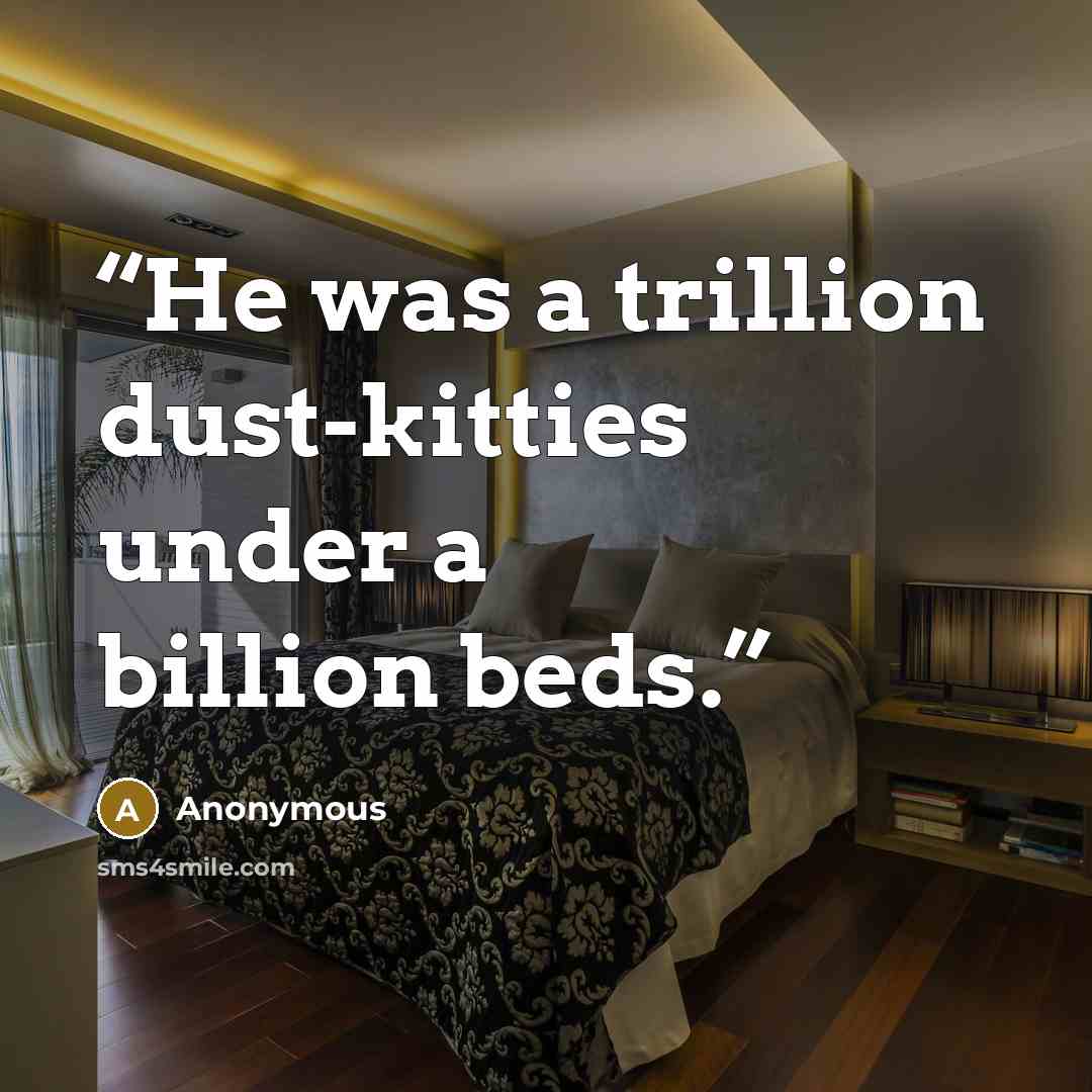 “He was a trillion dust-kitties under a billion beds.” quote by Anonymous