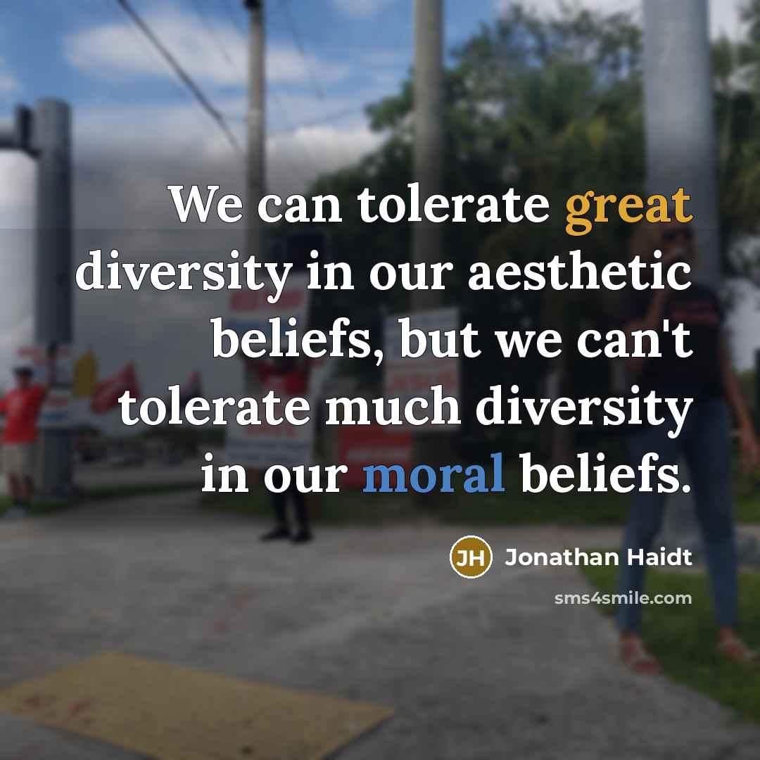 “We can tolerate great diversity in our aesthetic beliefs, but…” quote by Jonathan Haidt