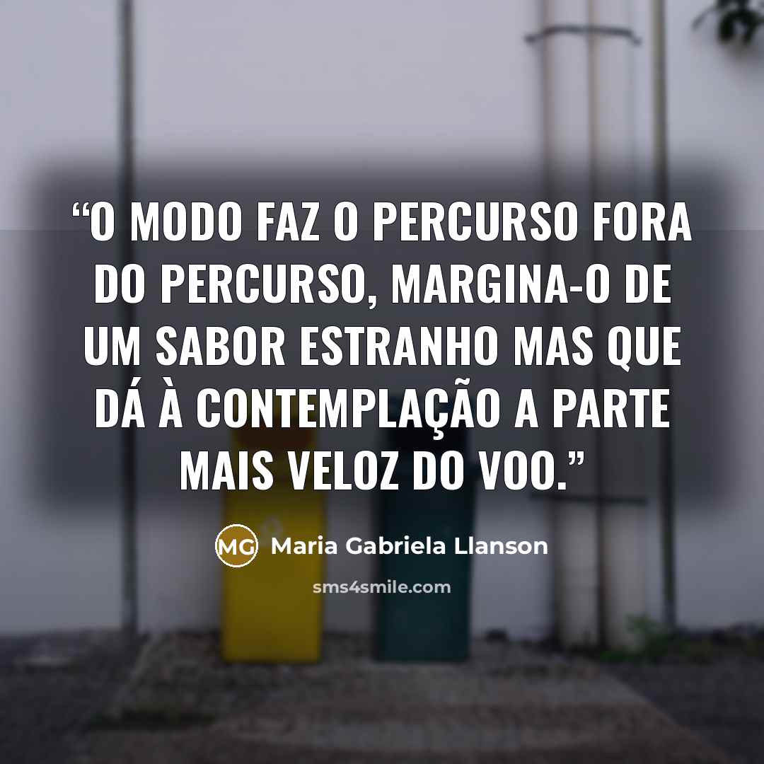 “O modo faz o percurso fora do percurso, margina-o de um sabor estranho mas que dá à contemplação a parte mais veloz do voo.” quote by Maria Gabriela Llanson